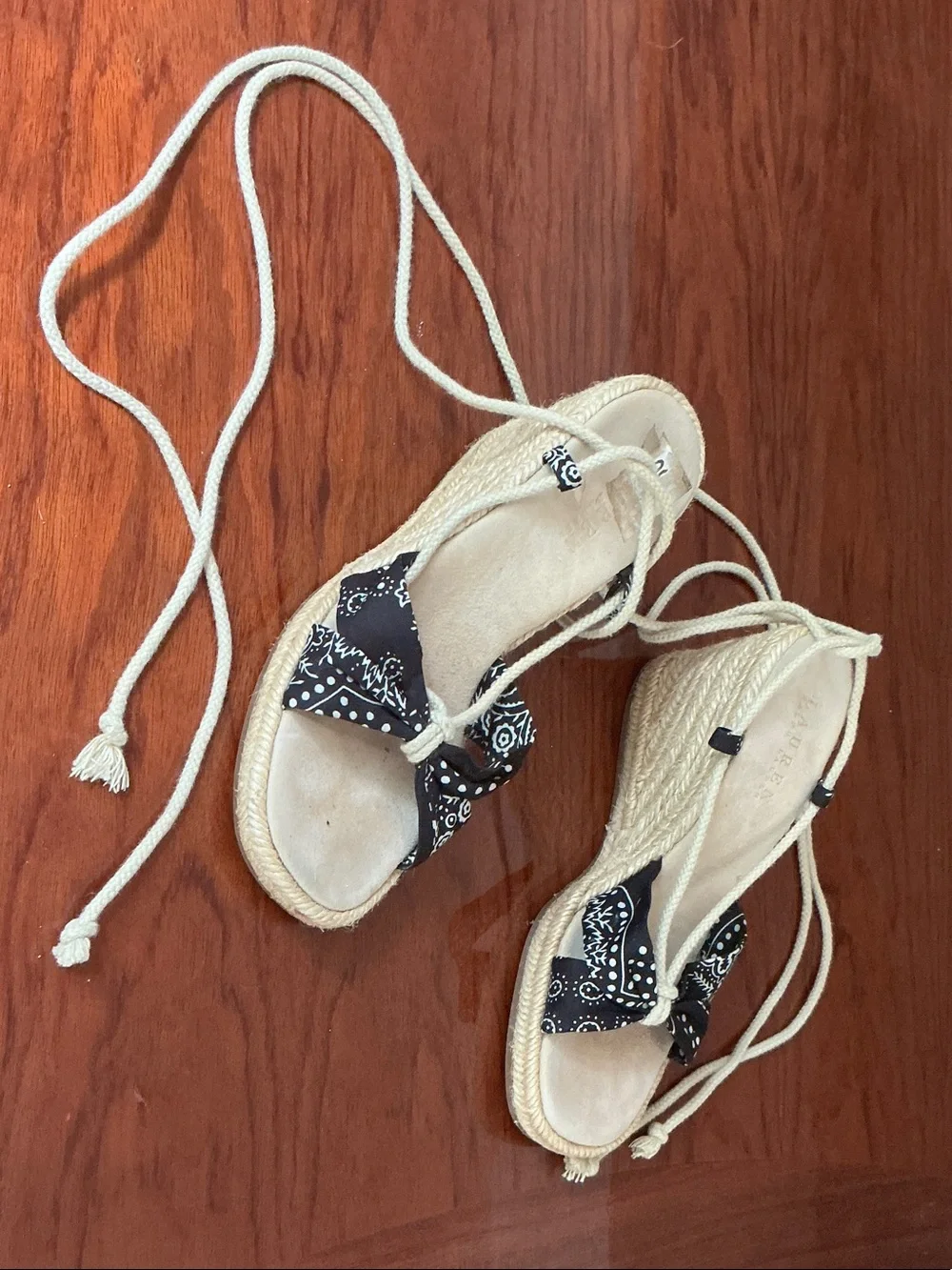 Ralph Lauren Black Bandana Espadrille Lace-Up Sandals